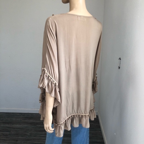 BALI QUEEN relax blouse V-neck tunic, boho tan - Picture 6 of 12
